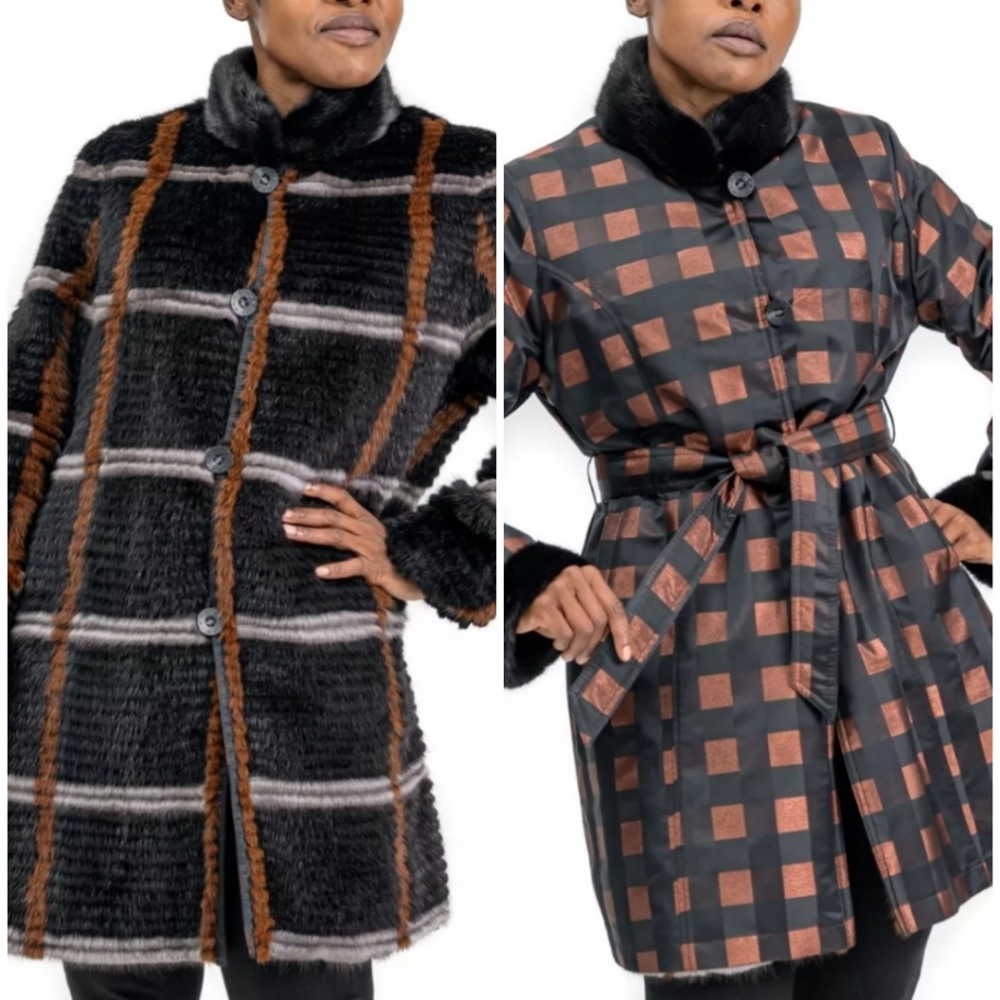 Reversible Plaid Mink Fur Stroller